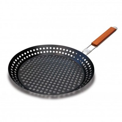 Round steel bbq grill wok topper with folding handle