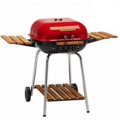 Trolley Wooden Side Table Barbeque Square Outdoor Charcoal BBQ Grill