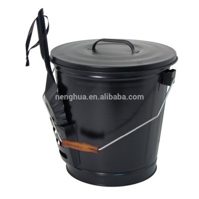 Black Round Metal Ash Bucket with Shovel