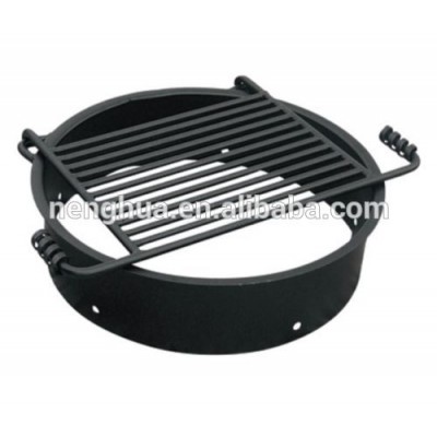 Fire Ring with Attached Cooking Grate Camp Fire Pit Grill Camping BBQ Steel New